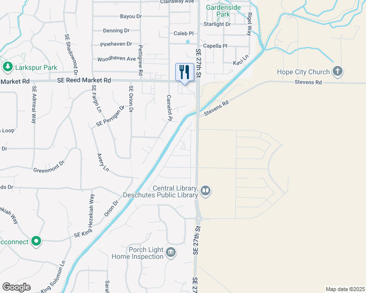 map of restaurants, bars, coffee shops, grocery stores, and more near 61445 Southeast 27th Street in Bend
