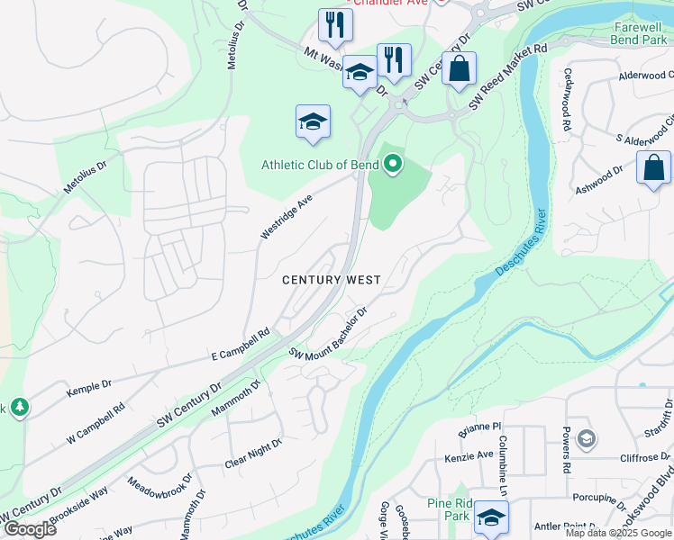 map of restaurants, bars, coffee shops, grocery stores, and more near 61474 Linton Loop in Bend