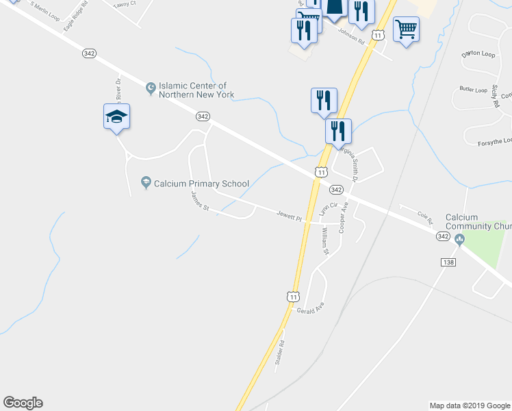 map of restaurants, bars, coffee shops, grocery stores, and more near 25556 James Street in Calcium