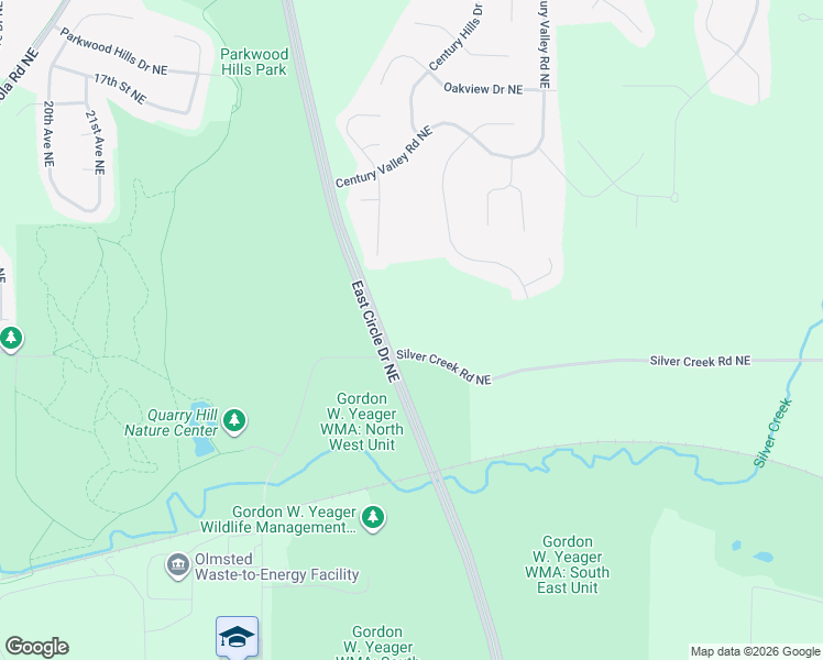 map of restaurants, bars, coffee shops, grocery stores, and more near 1000-1026 East Circle Drive Northeast in Rochester