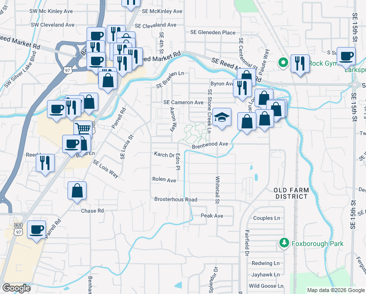 map of restaurants, bars, coffee shops, grocery stores, and more near 20511 Brentwood Avenue in Bend