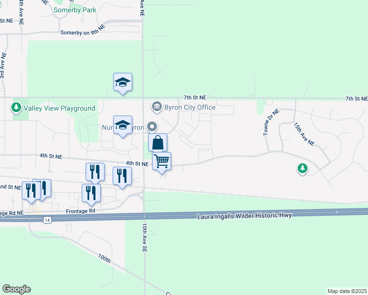 map of restaurants, bars, coffee shops, grocery stores, and more near 551 Byron Main Court Northeast in Byron