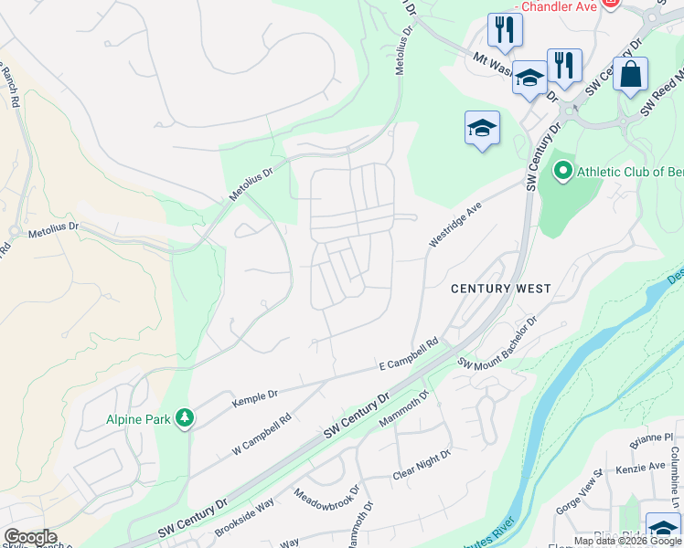 map of restaurants, bars, coffee shops, grocery stores, and more near 61438 Davis Lake Loop in Bend