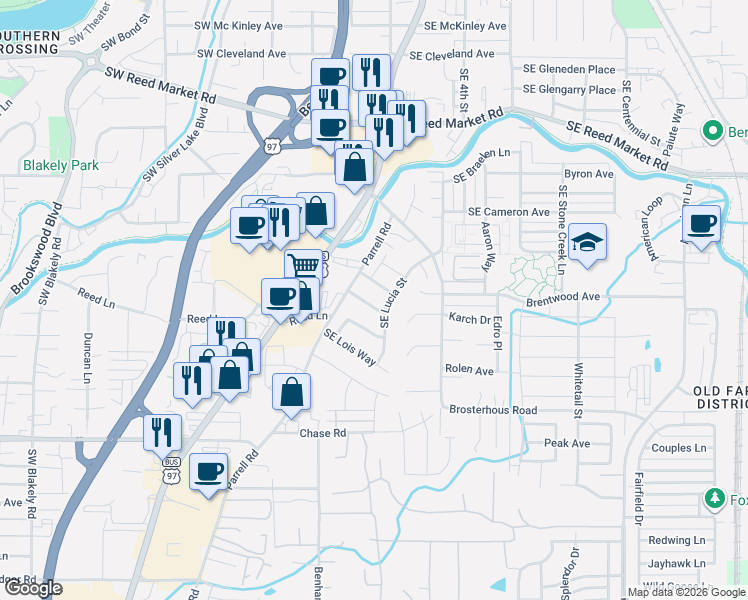 map of restaurants, bars, coffee shops, grocery stores, and more near 20350 Southeast Elaine Lane in Bend