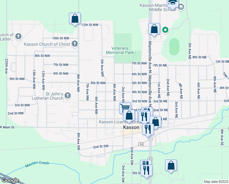 map of restaurants, bars, coffee shops, grocery stores, and more near 4th Avenue Northwest in Kasson