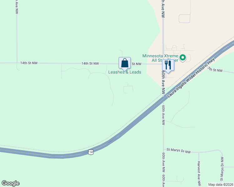 map of restaurants, bars, coffee shops, grocery stores, and more near Paint Road Northwest in Byron
