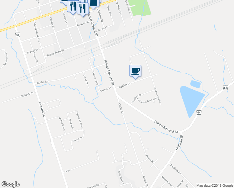 map of restaurants, bars, coffee shops, grocery stores, and more near 117 Prince Edward Street in Brighton