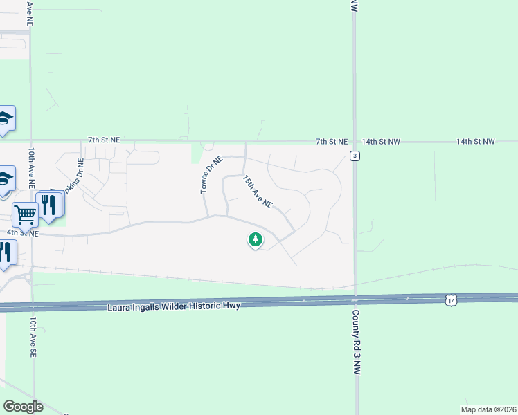 map of restaurants, bars, coffee shops, grocery stores, and more near 1543 4th Street Northeast in Byron