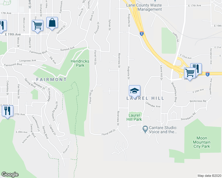 map of restaurants, bars, coffee shops, grocery stores, and more near 2659 Hendricks Ridge Drive in Eugene