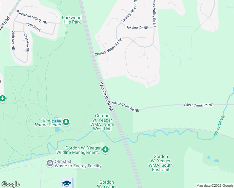 map of restaurants, bars, coffee shops, grocery stores, and more near 1028 East Circle Drive Northeast in Rochester