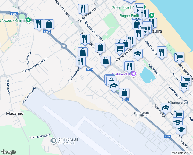 map of restaurants, bars, coffee shops, grocery stores, and more near in Rimini