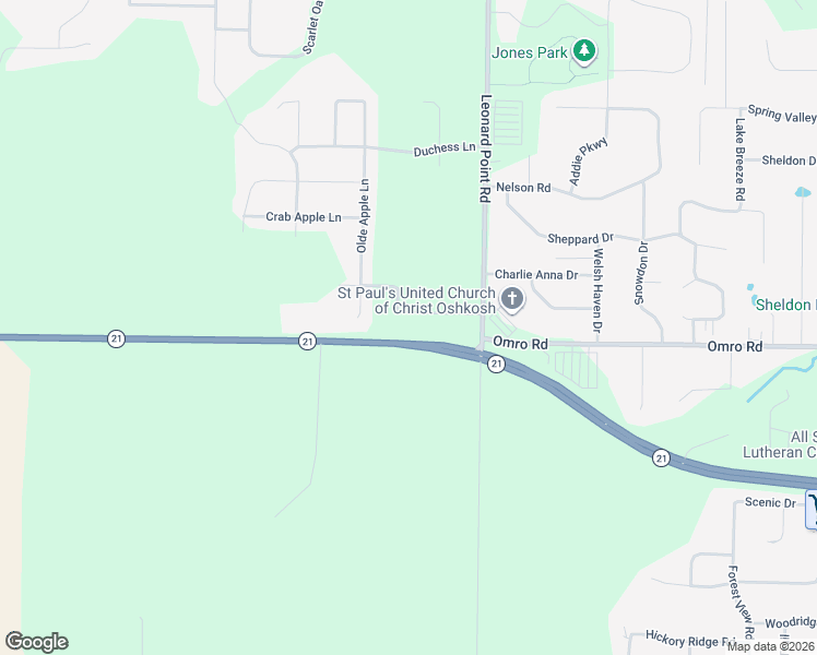 map of restaurants, bars, coffee shops, grocery stores, and more near 3722 Wisconsin 21 in Oshkosh