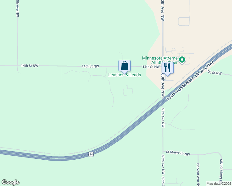 map of restaurants, bars, coffee shops, grocery stores, and more near 6228 14th Street Northwest in Byron