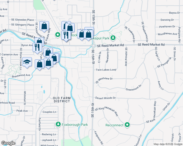 map of restaurants, bars, coffee shops, grocery stores, and more near 20801 Southeast Shea Court in Bend