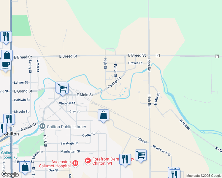 map of restaurants, bars, coffee shops, grocery stores, and more near 412 High Street in Chilton
