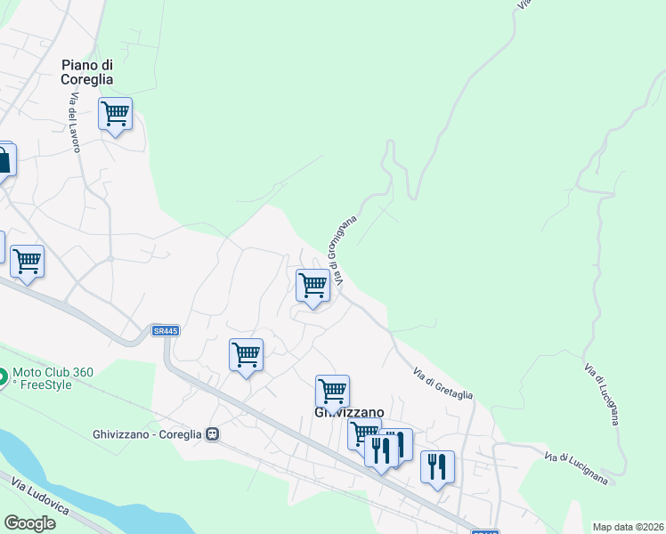 map of restaurants, bars, coffee shops, grocery stores, and more near 2 Via per Gromignana in Provincia di Lucca