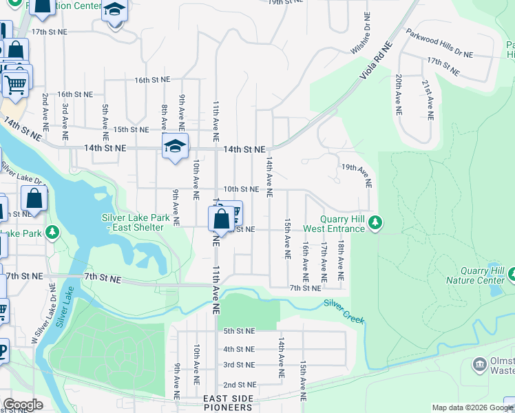 map of restaurants, bars, coffee shops, grocery stores, and more near 950 13th Avenue Northeast in Rochester
