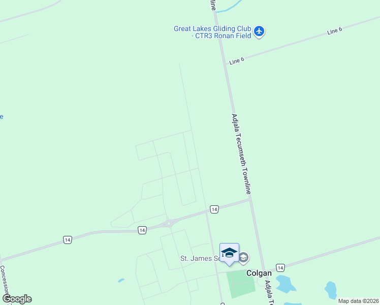 map of restaurants, bars, coffee shops, grocery stores, and more near 15 Hummingbird Grove in Adjala-Tosorontio