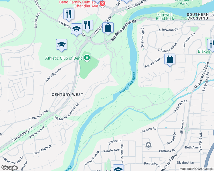 map of restaurants, bars, coffee shops, grocery stores, and more near 19717 Southwest Mount Bachelor Drive in Bend