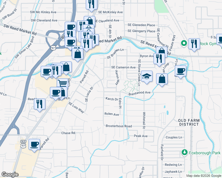 map of restaurants, bars, coffee shops, grocery stores, and more near 20475 Del Coco Court in Bend