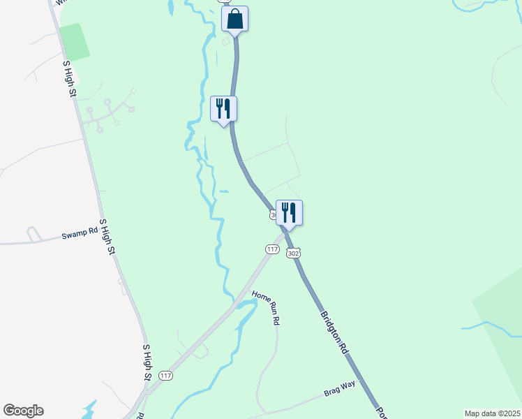 map of restaurants, bars, coffee shops, grocery stores, and more near 293 Portland Road in Bridgton
