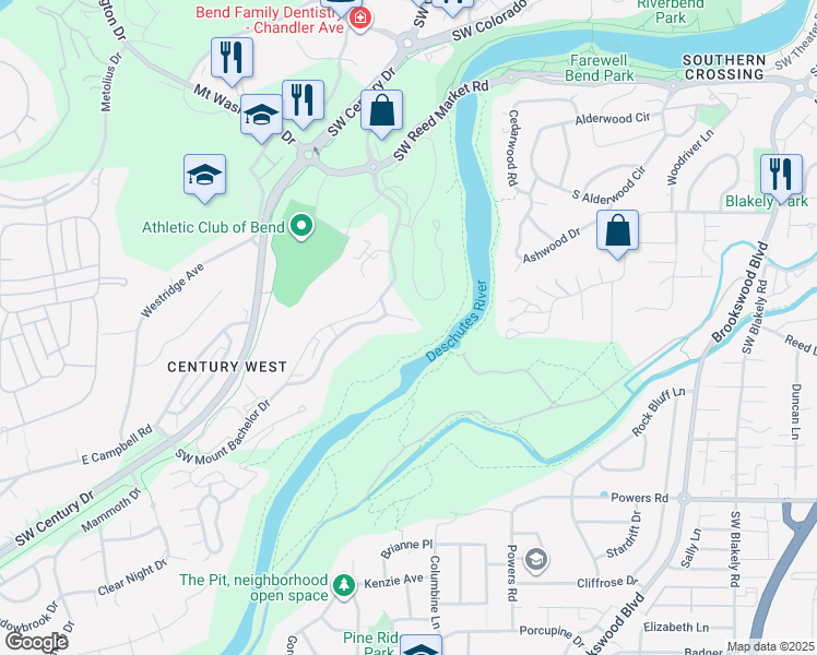 map of restaurants, bars, coffee shops, grocery stores, and more near 19717 Southwest Mount Bachelor Drive in Bend