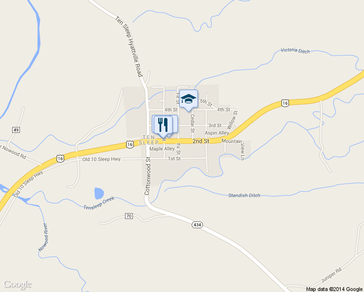 map of restaurants, bars, coffee shops, grocery stores, and more near 300 U.S. 16 in Ten Sleep