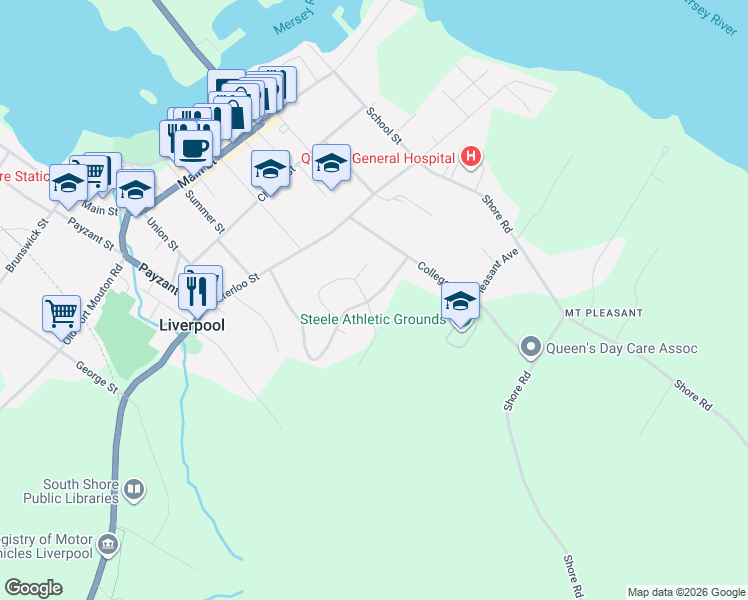 map of restaurants, bars, coffee shops, grocery stores, and more near 39 Barss Street in Liverpool