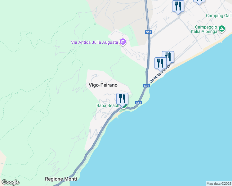 map of restaurants, bars, coffee shops, grocery stores, and more near 1 Via Privata Angelo Vigo in Vigo-peirano