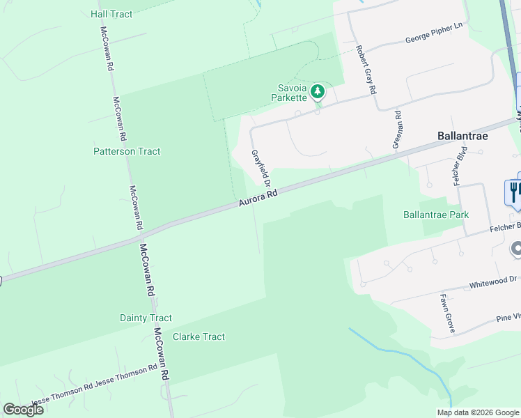 map of restaurants, bars, coffee shops, grocery stores, and more near 4749 Aurora Road in Whitchurch-Stouffville