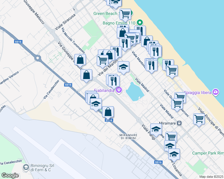 map of restaurants, bars, coffee shops, grocery stores, and more near 14-22 Via Gerolamo Cardano in Rimini