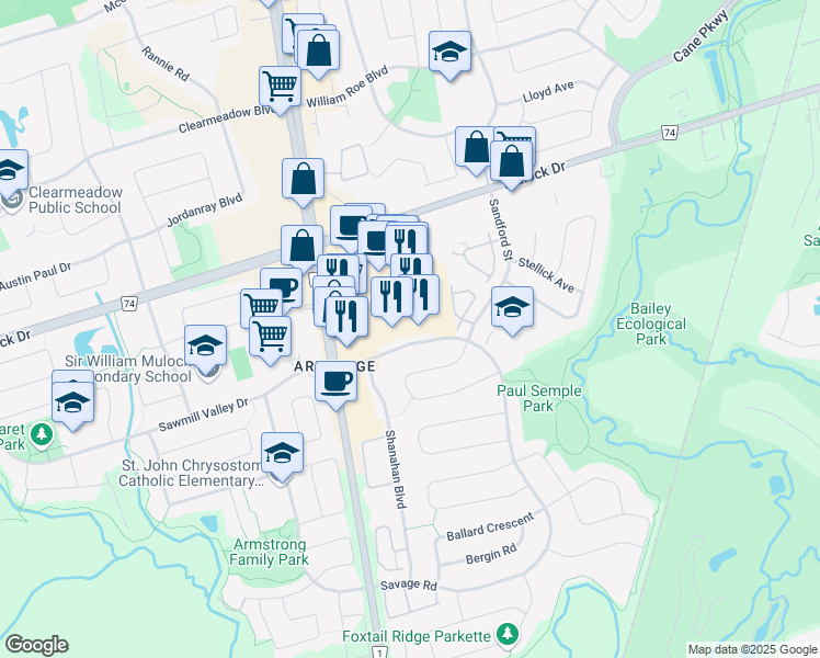 map of restaurants, bars, coffee shops, grocery stores, and more near in Newmarket