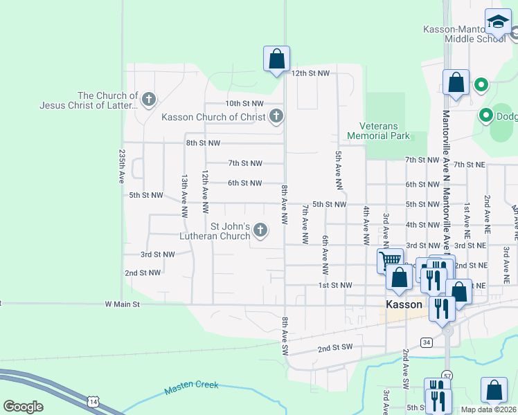 map of restaurants, bars, coffee shops, grocery stores, and more near 408 9th Avenue Circle Northwest in Kasson