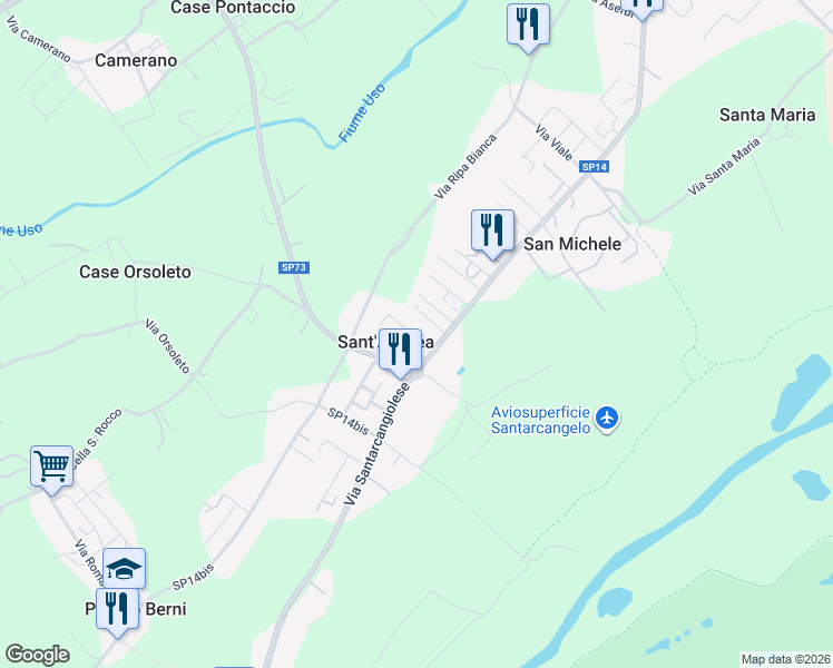 map of restaurants, bars, coffee shops, grocery stores, and more near 6 Via delle Ginestre in Sant'Andrea