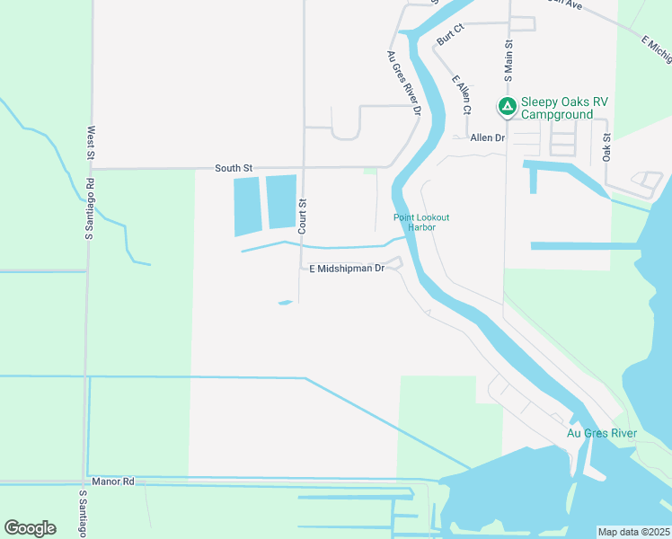 map of restaurants, bars, coffee shops, grocery stores, and more near 2801-3001 East Midsipman Drive in Au Gres