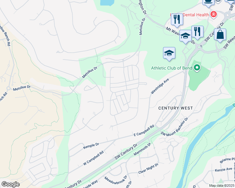 map of restaurants, bars, coffee shops, grocery stores, and more near 19471 Blue Lake Loop in Bend