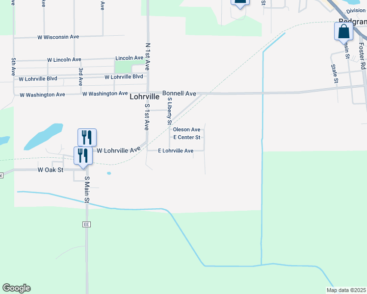 map of restaurants, bars, coffee shops, grocery stores, and more near 234 East Lohrville Avenue in Redgranite