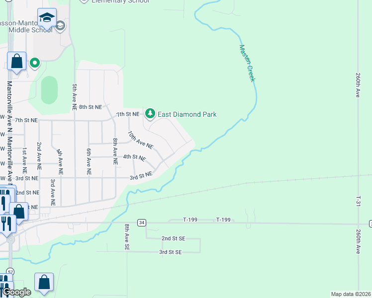 map of restaurants, bars, coffee shops, grocery stores, and more near 1106 3rd Street Northeast in Kasson