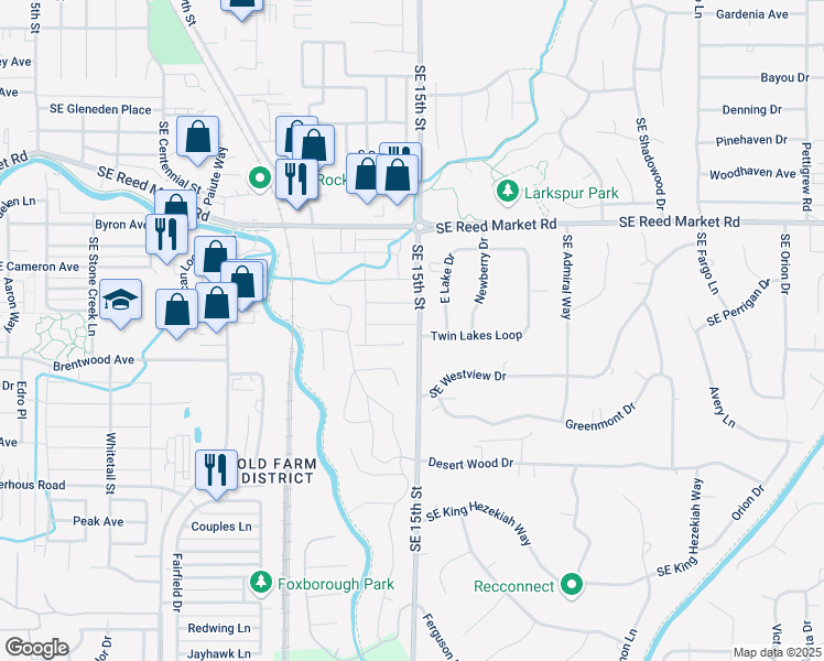 map of restaurants, bars, coffee shops, grocery stores, and more near 20803 Southeast Hollis Lane in Bend