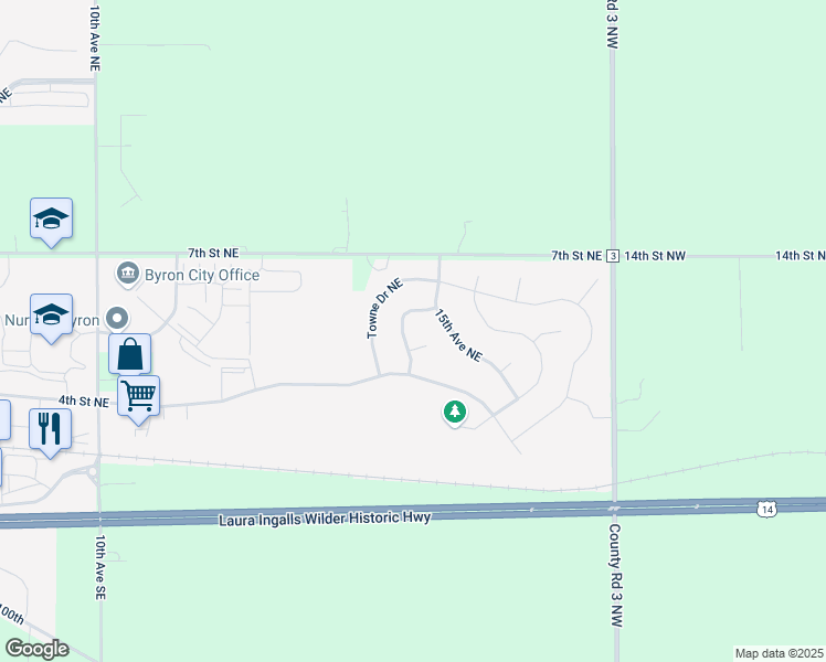 map of restaurants, bars, coffee shops, grocery stores, and more near 473 Verwood Lane Northeast in Byron