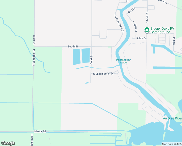 map of restaurants, bars, coffee shops, grocery stores, and more near 2801 East Midsipman Drive in Au Gres