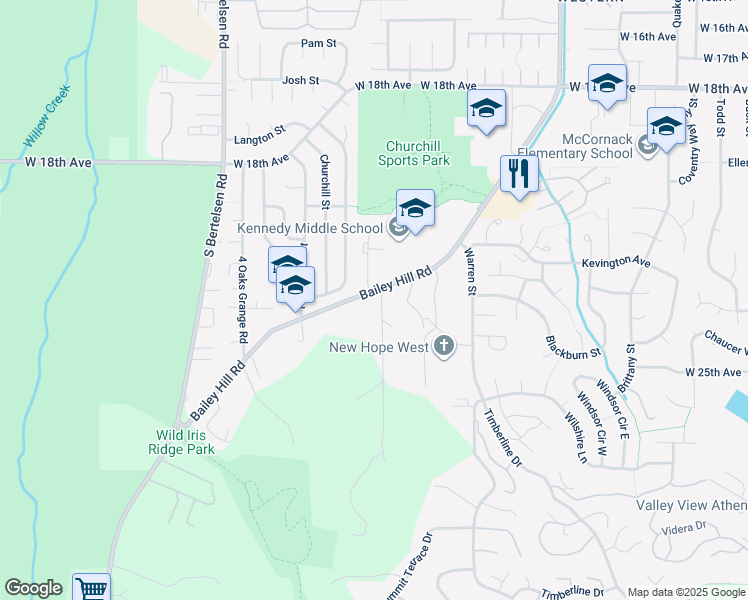 map of restaurants, bars, coffee shops, grocery stores, and more near 2205 Bailey Hill Road in Eugene