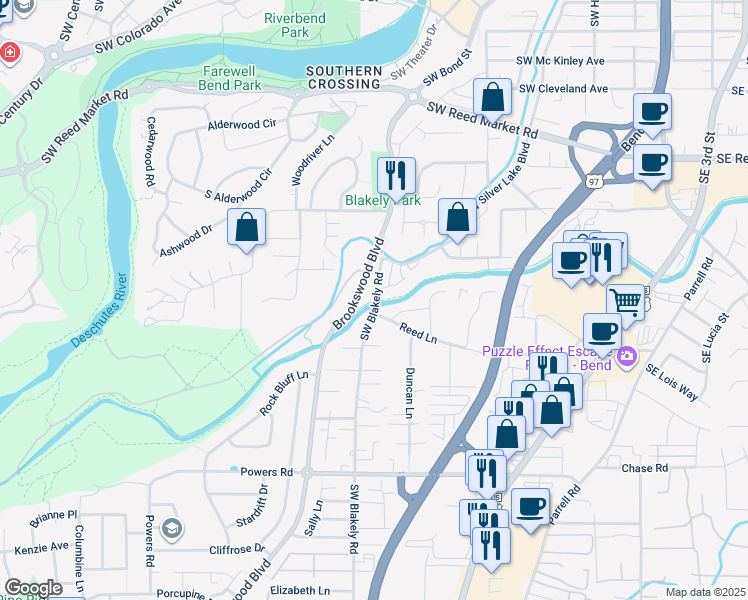 map of restaurants, bars, coffee shops, grocery stores, and more near 1333 SW Boardwalk ln in Bend