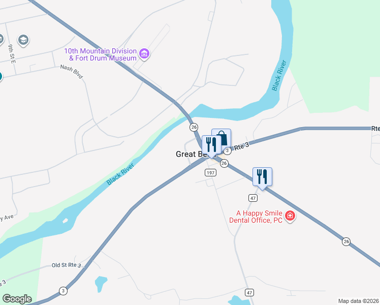 map of restaurants, bars, coffee shops, grocery stores, and more near 32596 New York 26 in Carthage