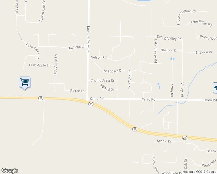 map of restaurants, bars, coffee shops, grocery stores, and more near 3452 Milford Drive in Oshkosh