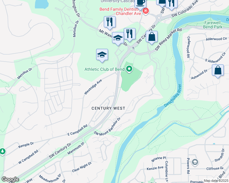 map of restaurants, bars, coffee shops, grocery stores, and more near 61495 Elder Ridge Street in Bend