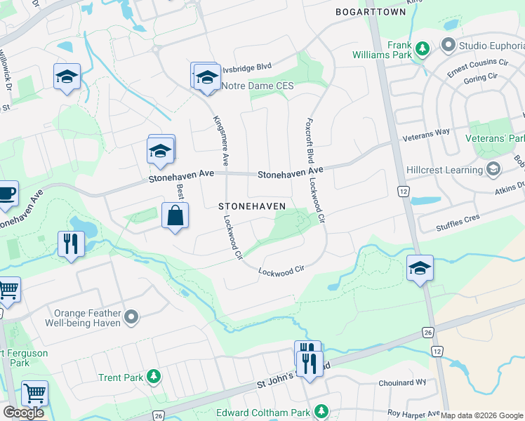 map of restaurants, bars, coffee shops, grocery stores, and more near 965 Damascus Court in Newmarket