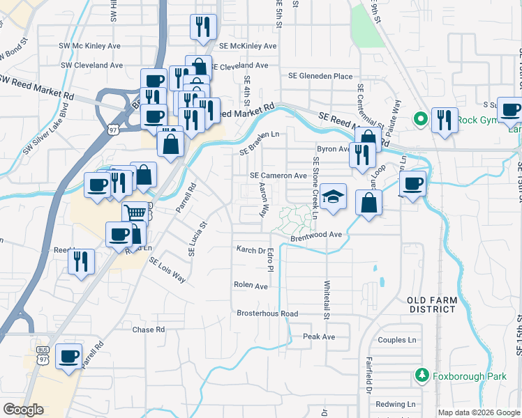 map of restaurants, bars, coffee shops, grocery stores, and more near 20475 Del Coco Court in Bend