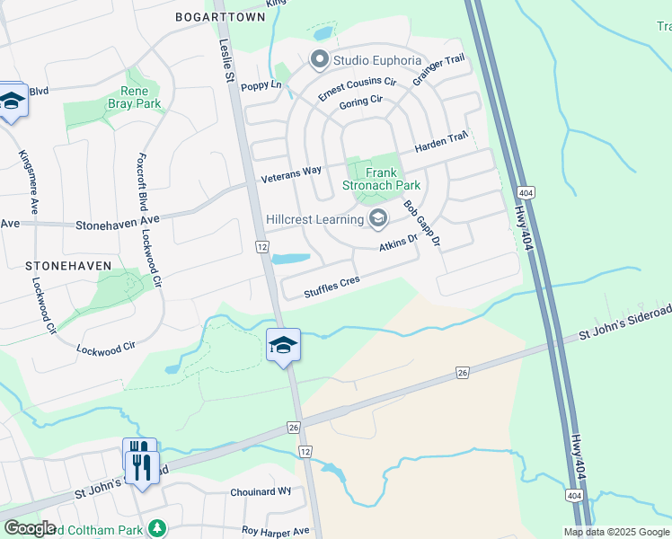 map of restaurants, bars, coffee shops, grocery stores, and more near 1046 Stuffles Crescent in Newmarket