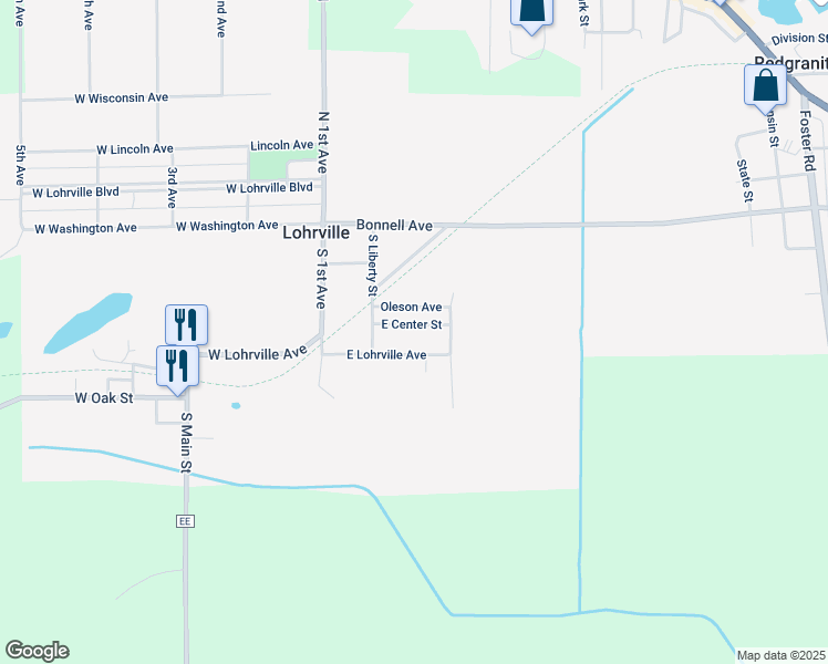 map of restaurants, bars, coffee shops, grocery stores, and more near 234 East Lohrville Avenue in Redgranite